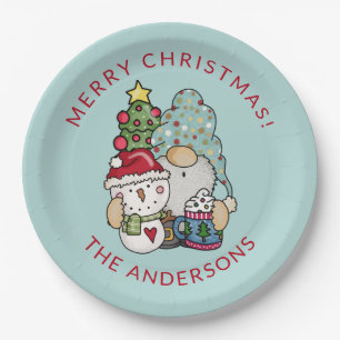 Festive Gnome Snowman Christmas Paper Plate