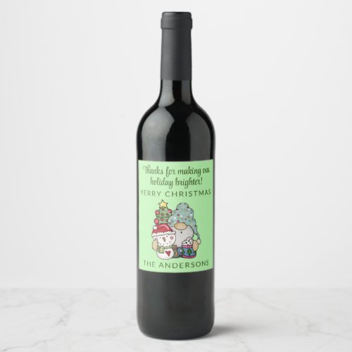 Festive Gnome Snowman Merry Christmas Party Wine Label