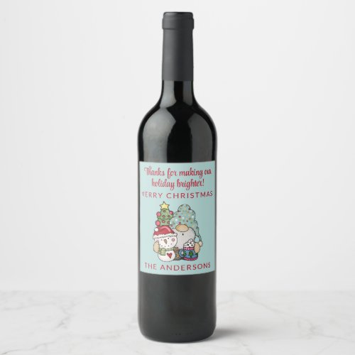 Festive Gnome Snowman Merry Christmas Party Wine Label