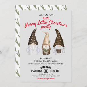 Festive Gnomes Merry Little Christmas Party Gray Invitation
