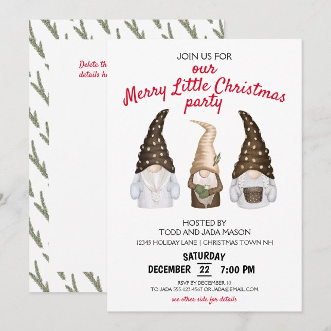 Festive Gnomes Merry Little Christmas Party Invitation (Front/Back)