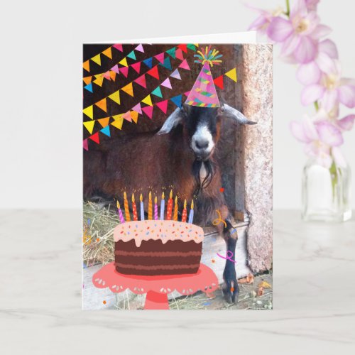 Festive Goat And Birthday Cake Card