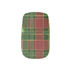 Festive Gold and Christmas Tartan Minx Nail Art