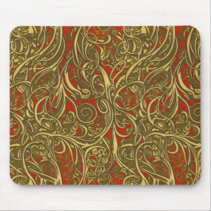 Festive Gold and Red Ornate Celtic Swirling Mouse Pad