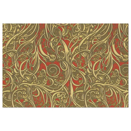 Festive Gold and Red Ornate Celtic Swirling Tissue Paper