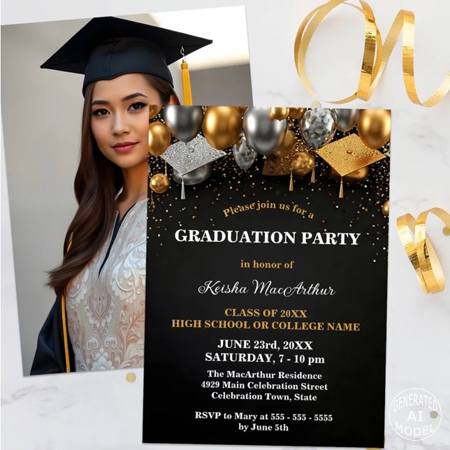 Festive Gold and Silver Accents Graduation Party Invitation (Creator Uploaded)