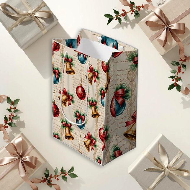 Festive Gold Bell Christmas Medium Gift Bag (Creator Uploaded)