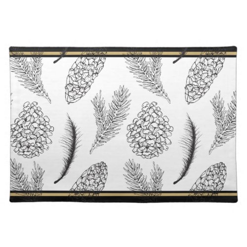 Festive Gold Black and White Elegant Holiday Cloth Placemat