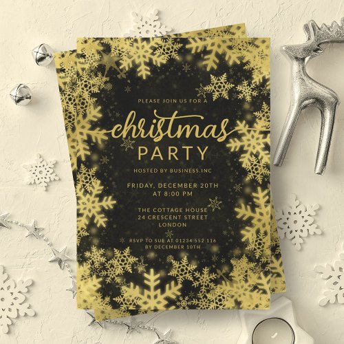 Festive Gold Black Foil Snowflakes Christmas  Invitation