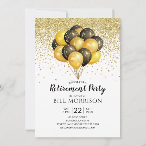 Festive Gold Black White Retirement Invitation