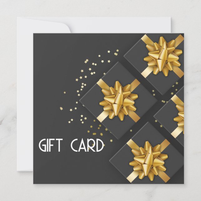 Festive Gold Bow Modern Black Gift Box Gift Card (Front)