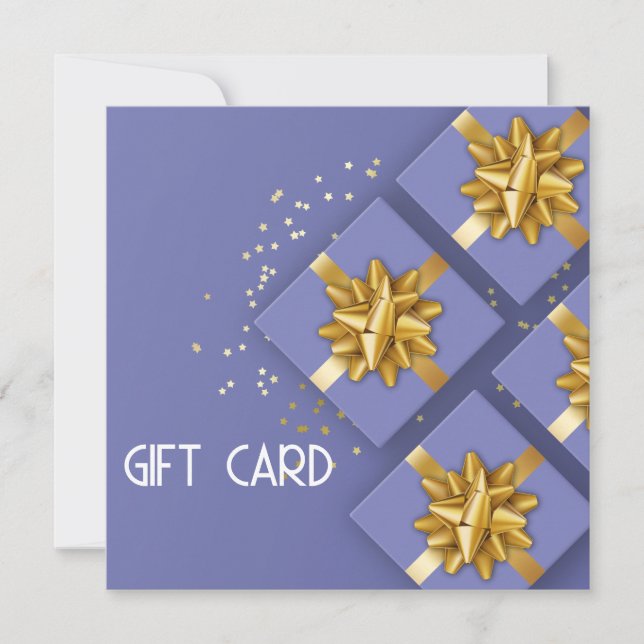 Festive Gold Bow Modern Blue Gift Box Gift Card (Front)