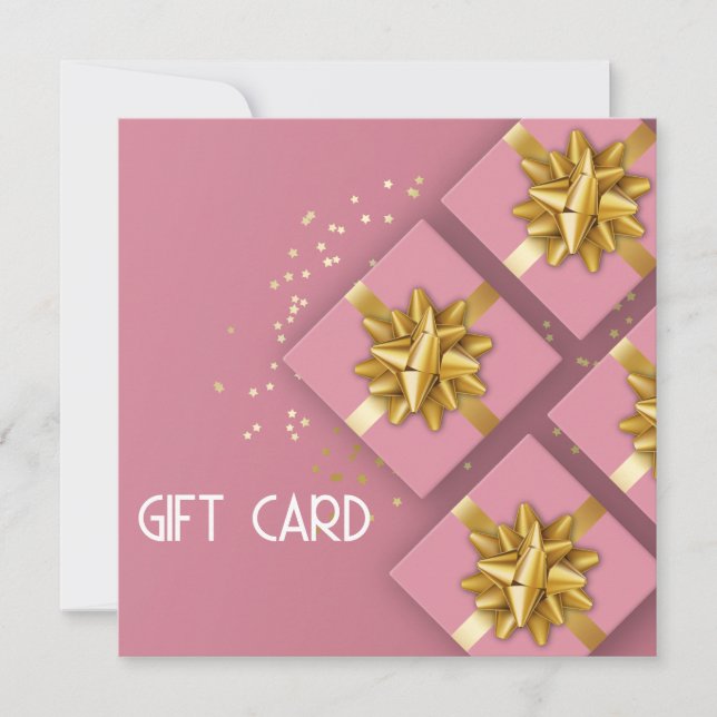 Festive Gold Bow Modern Pink Gift Box Gift Card (Front)