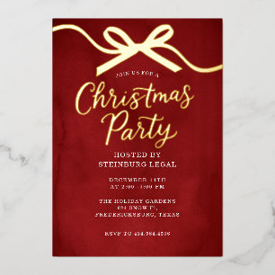 Festive Gold Bow Office Corporate Christmas Party  Foil Invitation
