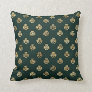 Festive Gold Celtic Shamrock Green Throw Pillow