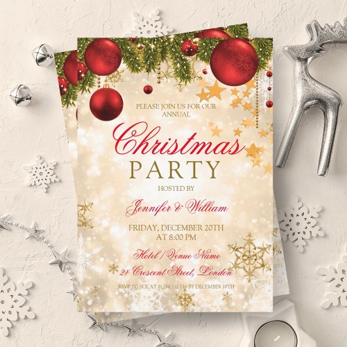 Festive Gold Christmas Holiday Party Invitation