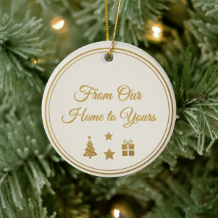 Festive Gold Christmas Tag Ceramic Ornament