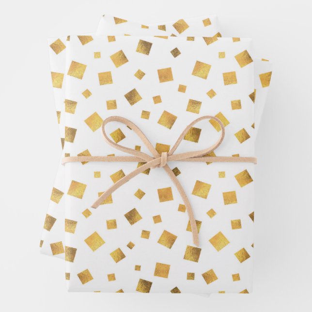 Festive Gold Confetti Gift Wrapping Paper Sheets (In situ)