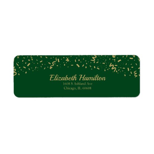 Festive Gold Confetti Green Return Address Label