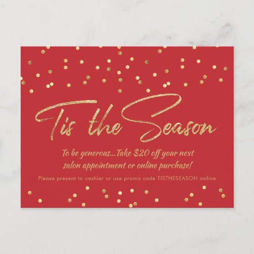 Festive Gold Confetti Holiday Business Promo Postcard