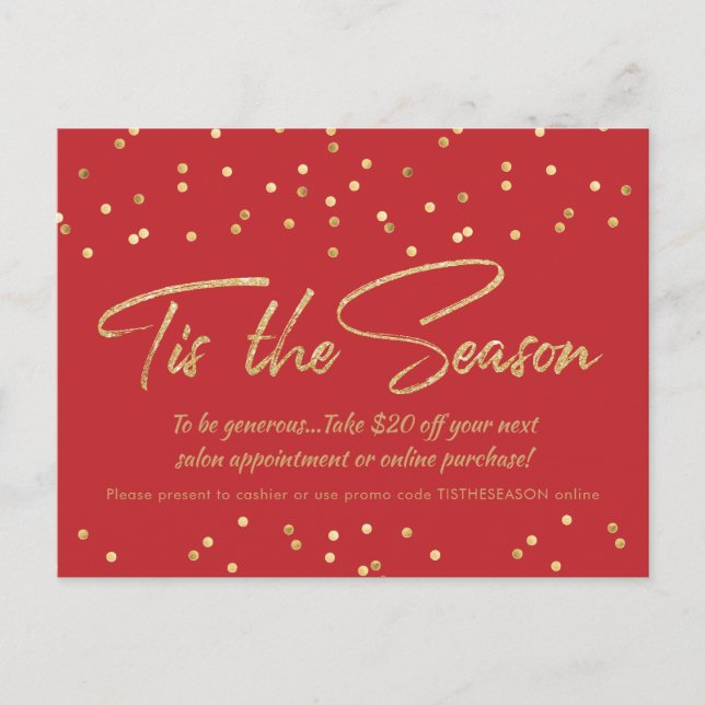 Festive Gold Confetti Holiday Business Promo Postcard (Front)