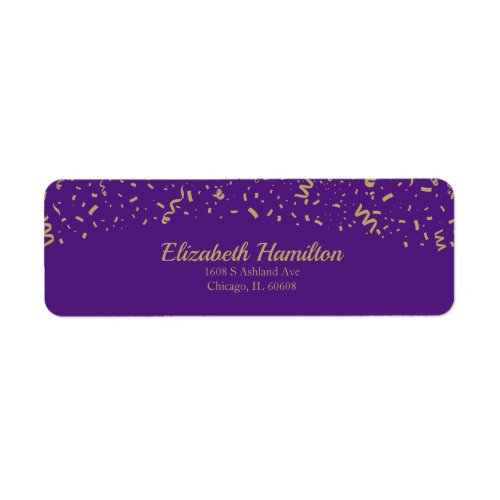 Festive Gold Confetti Purple Return Label