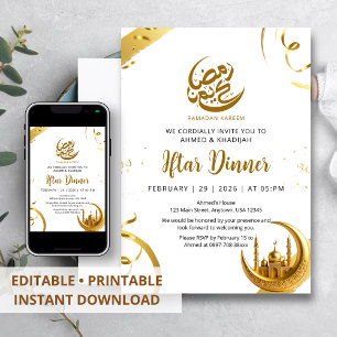 Festive Gold Crescent Ramadan Iftar Dinner Invitation
