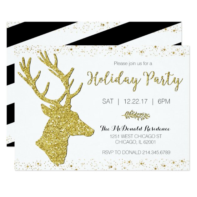 Festive Gold Deer Holiday Party Invitation