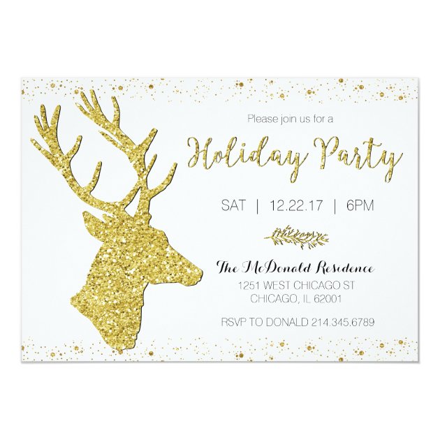Festive Gold Deer Holiday Party Invitation