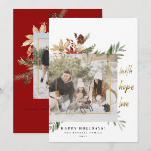 Festive Gold Faith Hope Love 2 Red Photo Christmas Holiday Card