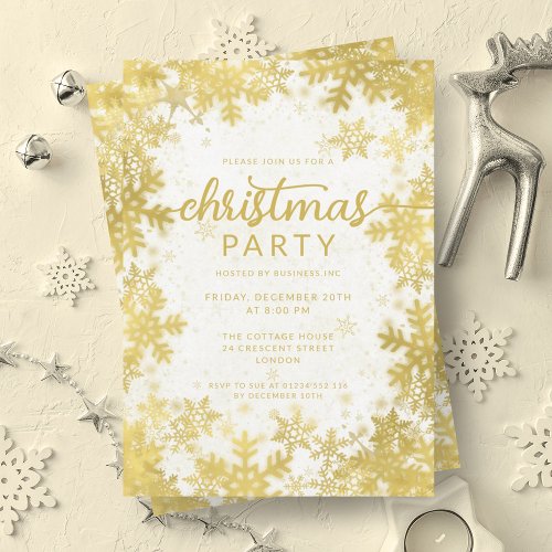 Festive Gold Faux Foil Snowflakes Christmas Party Invitation