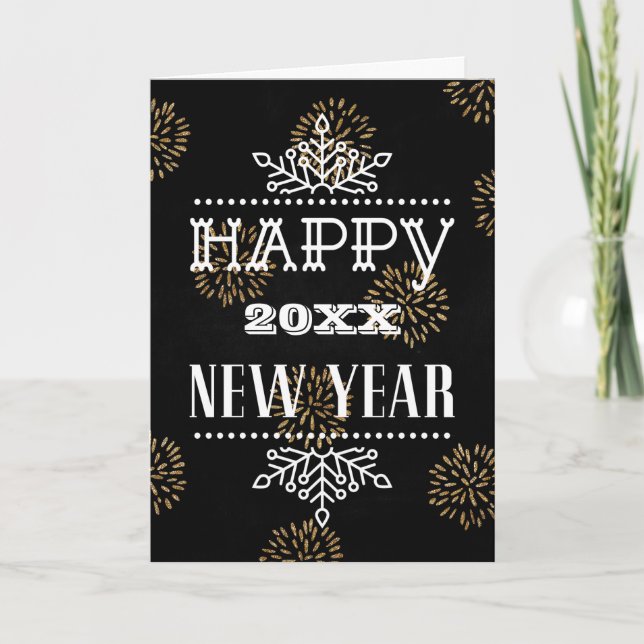 Festive Gold Fireworks Modern Fun Script Business Holiday Card (Front)