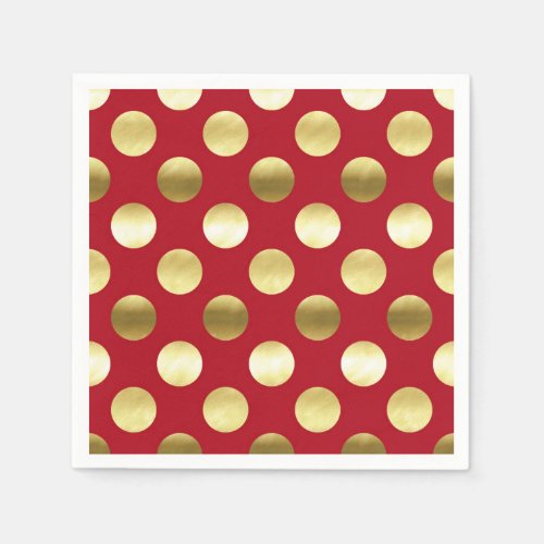 Festive Gold Foil Polka Dots Red Paper Napkins