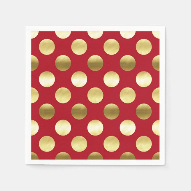 Festive Gold Foil Polka Dots Red Paper Napkins (Front)