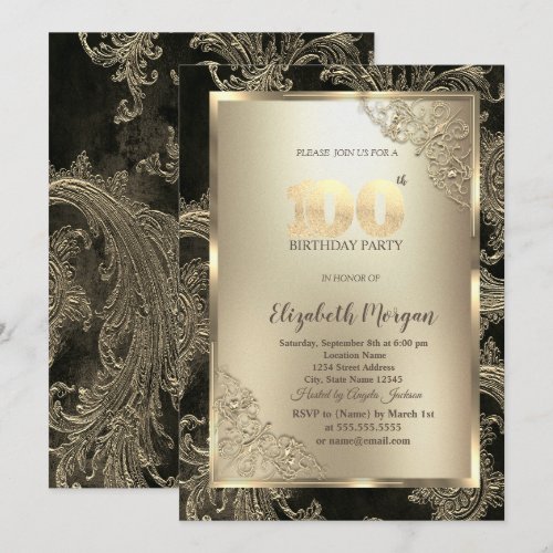 Festive Gold Frame,Floral Damask 100th Birthday