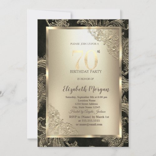 Festive Gold Frame,Floral Damask 70th Birthday 