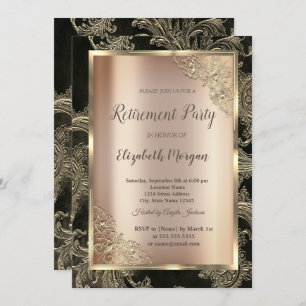 Festive Gold Frame,Floral Damask Retirement Invitation