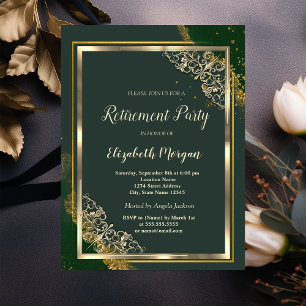 Festive Gold Frame Green Retirement Invitation