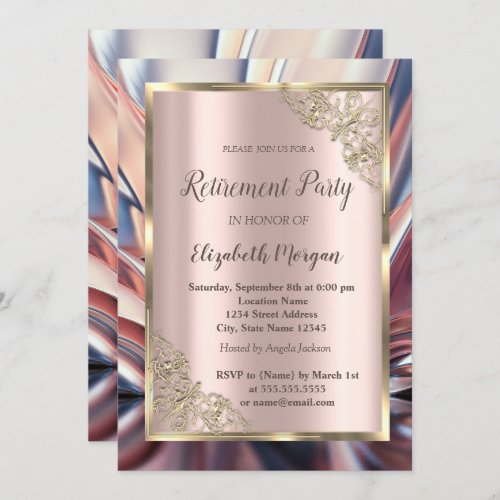 Festive Gold FrameRose GoldAbstract Retirement  Invitation