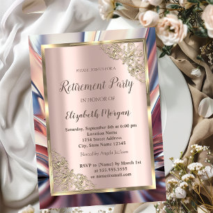 Festive Gold Frame,Rose Gold,Abstract Retirement Invitation