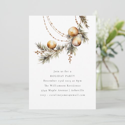 Festive Gold Garland Christmas Party Holiday Invitation