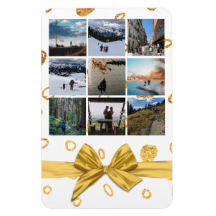 Festive Gold Gift Nine Photo Collage Magnet