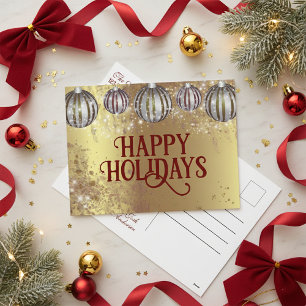 Festive Gold Glitter Christmas Baubles Greeting Holiday Postcard