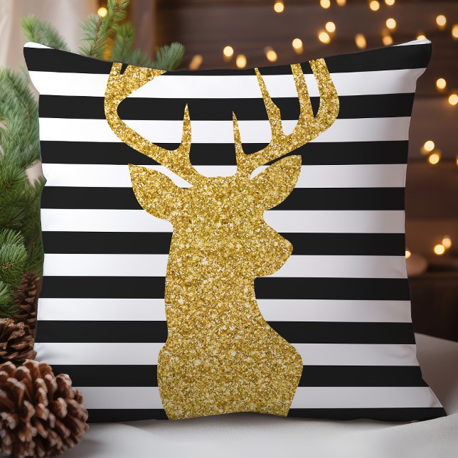 Festive Gold Glitter Deer Christmas Throw Pillow (Creator Uploaded)