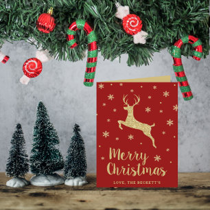 Festive Gold Glitter Reindeer Christmas Photo Holiday Card