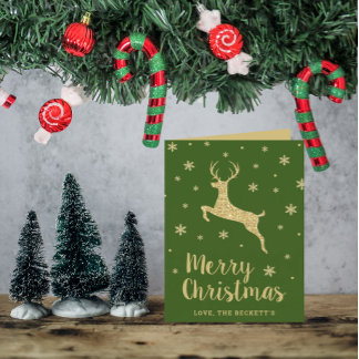 Festive Gold Glitter Reindeer Christmas Photo Holiday Card