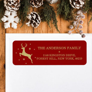 Festive Gold Glitter Reindeer Label