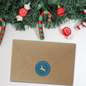 Festive Gold Glitter Reindeer Return Address Classic Round Sticker