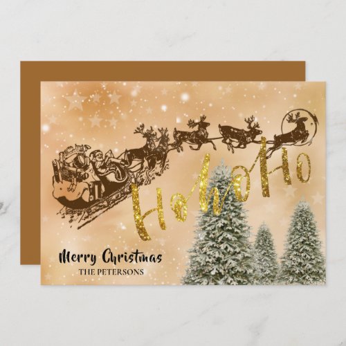 Festive Gold Glitter Script HO HO HO Santa Claus Holiday Card