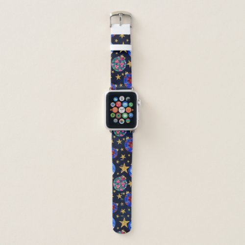 Festive Gold Glitter Stars Ornaments Watercolor Apple Watch Band